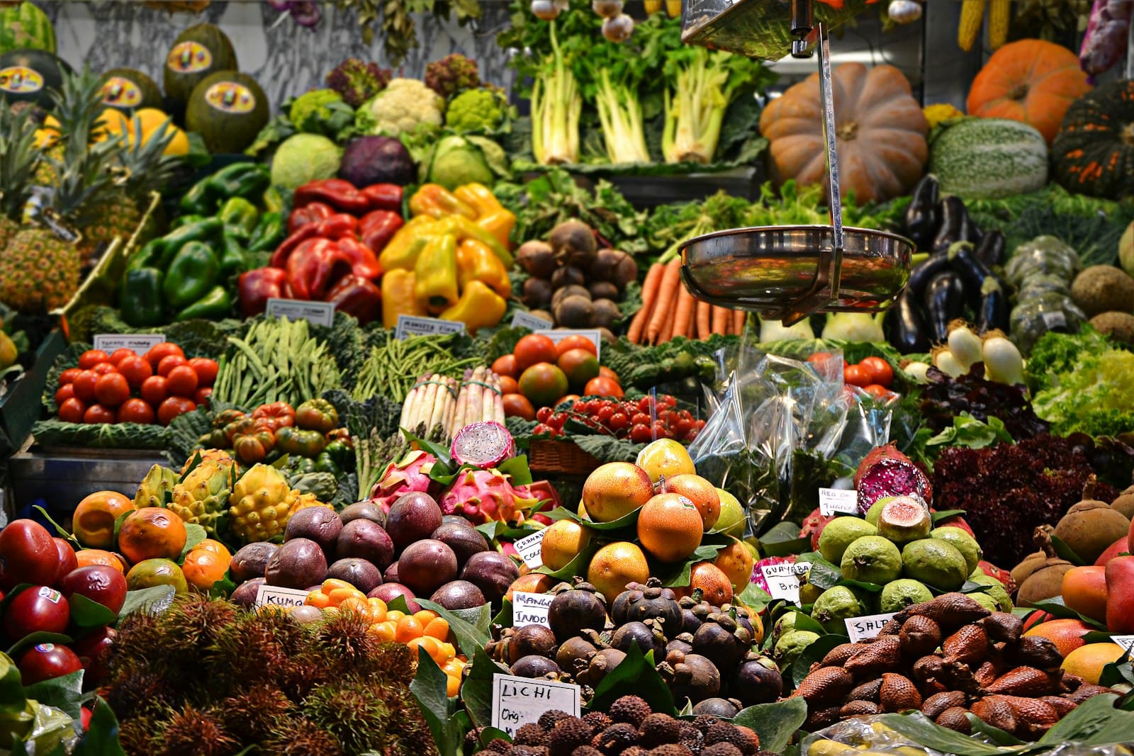 Heaped produce at an Oaxacan market stall